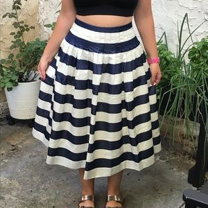 Navy and White striped midi skirt
